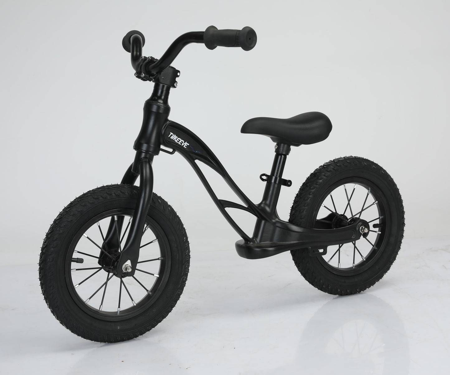 Threeve Zoomsday Balance Bike (Black) front view